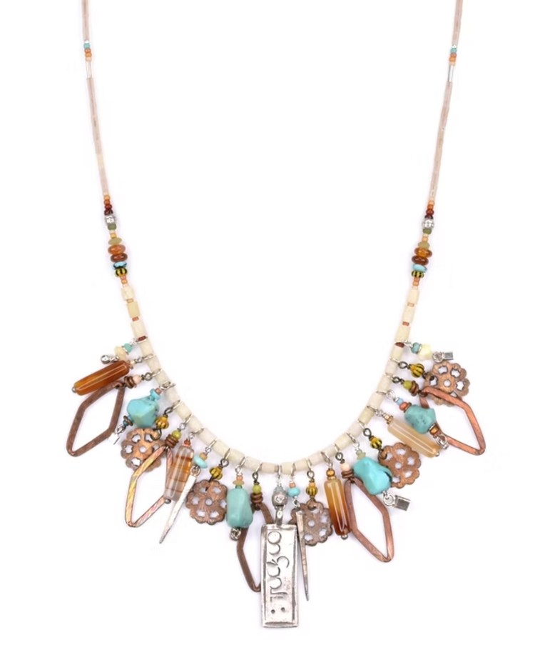 Chipita Necklace: 16.5" - Sterling Silver, Turquoise, Serpentine, Botswana Agate, Copper