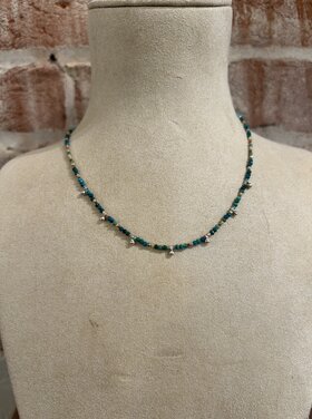 Chipita Necklace: 16" - Sterling Silver, Turquoise, Miyuki glass seed beads