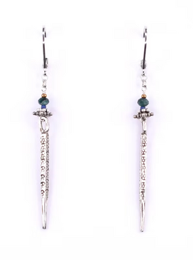 Chipita Earring: 2.5" - Sterling Silver, Bronze, Grandidierite