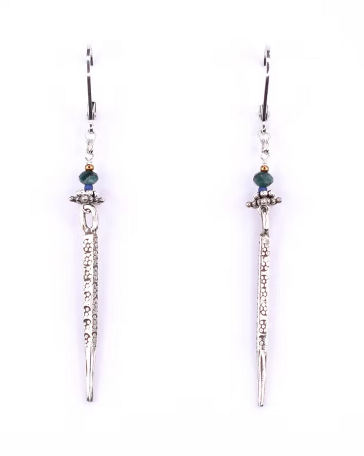 Chipita Earring: 2.5" - Sterling Silver, Bronze, Grandidierite