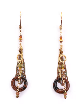 Chipita Earring: 2.5" - Gold Fill, 18K Vermeil, Mohagany Obsidian, Unakite, Citrine, Patinaed Brass