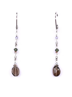 Chipita Earring: 2.25" - Sterling Silver, Smokey Quartz, Swarovski Crystal, Citrine, Iolite