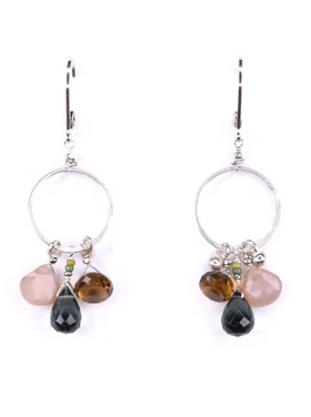 Chipita Earring: 2" - Sterling Silver, Whiskey Quartz, Moonstone, Hydro Quartz