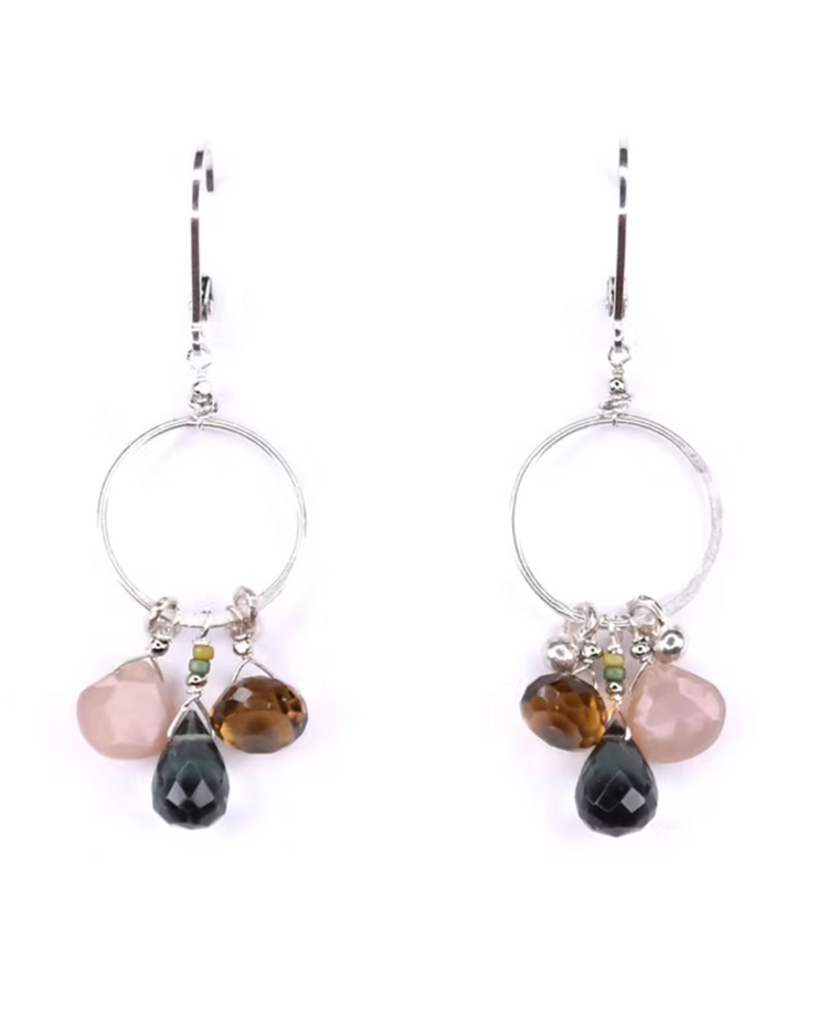 Chipita Earring: 2" - Sterling Silver, Whiskey Quartz, Moonstone, Hydro Quartz