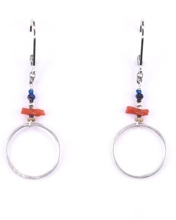 Chipita Earring: 1.75" - Sterling Silver, Lapis, Coral