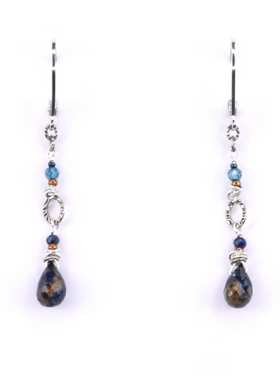 Chipita Earring: 1.75" - Sterling Silver, Azurite, Blue Topaz, Lapis
