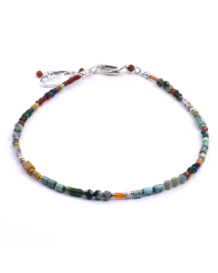 Chipita Bracelet: 7.25" - Sterling Silver, Turquoise, Afghan Jade, Serpentine