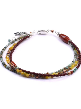 Chipita Bracelet: 7.25" - Sterling Silver, Copper, African Turquoise, Yellow Opal, Red Jasper
