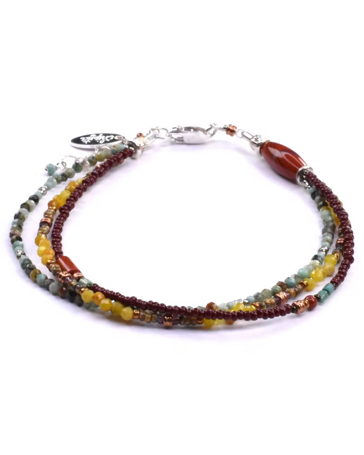 Chipita Bracelet: 7.25" - Sterling Silver, Copper, African Turquoise, Yellow Opal, Red Jasper