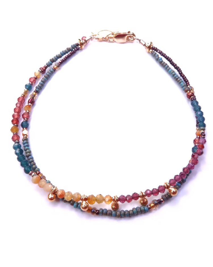 Chipita Bracelet: 7.25" - Gold Fill, 24K Vermeil, Garnet, Apatite, Yellow Jade