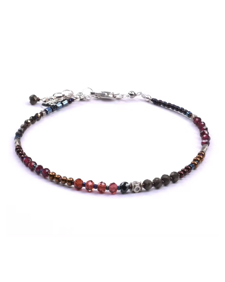 Chipita Bracelet: 7"-7.25" - Sterling Silver, Garnet, Pyrite