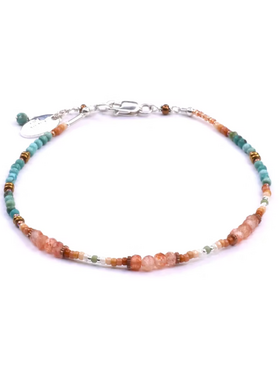 Chipita Bracelet: 7" - Sterling Silver, Turquoise, Sunstone, Bronze, Copper