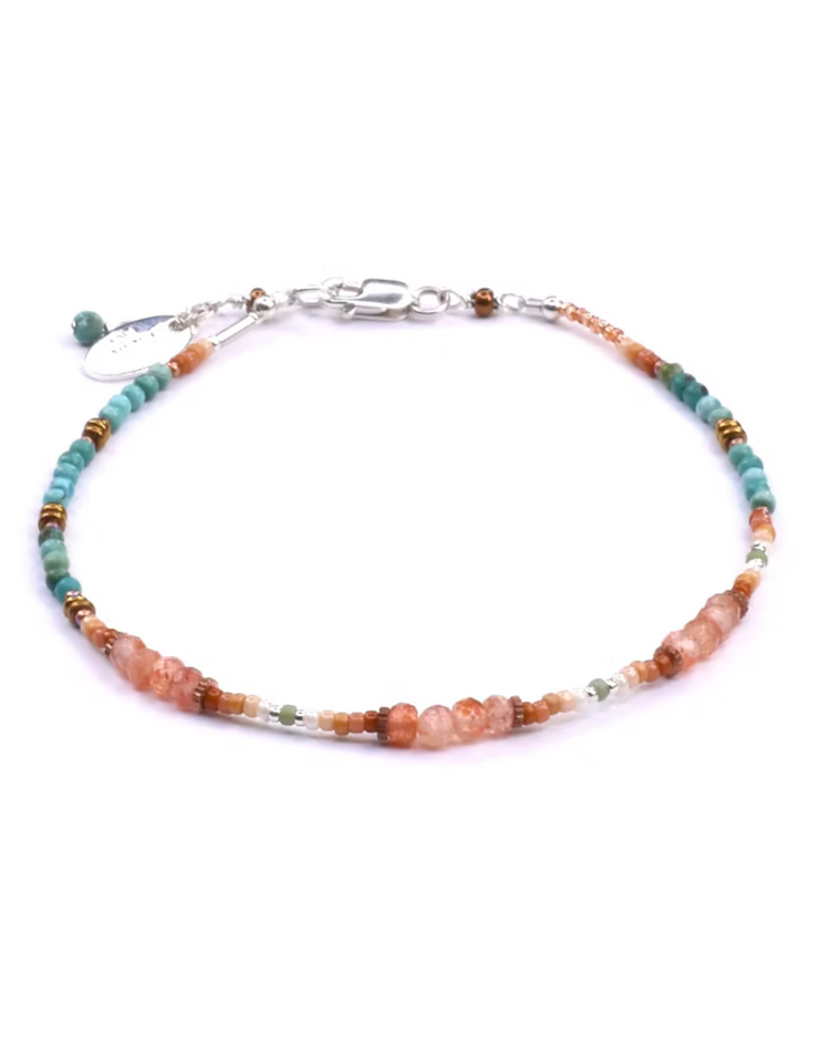 Chipita Bracelet: 7" - Sterling Silver, Turquoise, Sunstone, Bronze, Copper