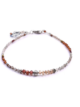 Chipita Bracelet: 7" - Sterling Silver, Hessonite, Zircon, Smokey Quartz