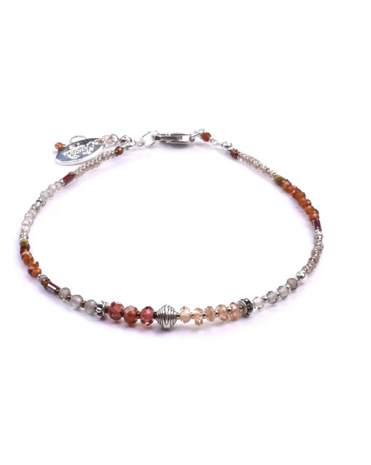 Chipita Bracelet: 7" - Sterling Silver, Hessonite, Zircon, Smokey Quartz