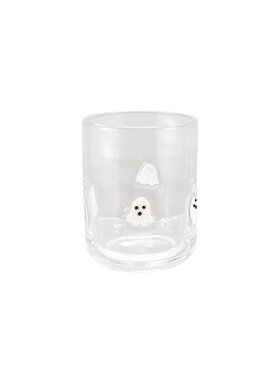 Creative Co-Op 16 oz. Drinking Glass with Embedded Ghosts, White & Black