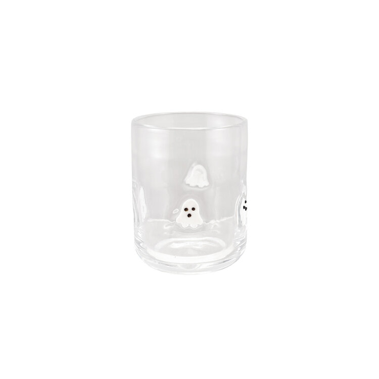 Creative Co-Op 16 oz. Drinking Glass with Embedded Ghosts, White & Black