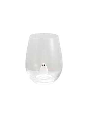 Creative Co-Op 18 oz. Stemless Wine Glass with Hand-Blown Ghost Inside, White & Black