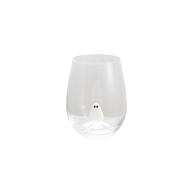 Creative Co-Op 18 oz. Stemless Wine Glass with Hand-Blown Ghost Inside, White & Black