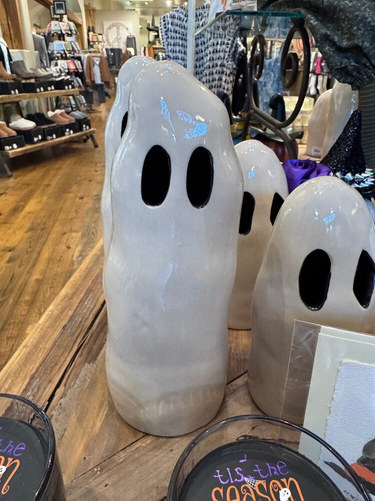 Creative Co-Op Stoneware Ghost with Cut-Outs, White & Black