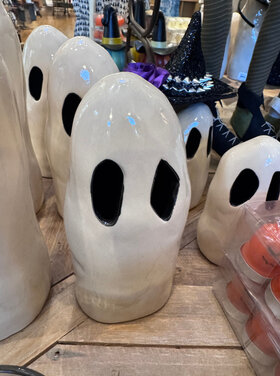 Creative Co-Op Stoneware Ghost with Cut-Outs, White & Black