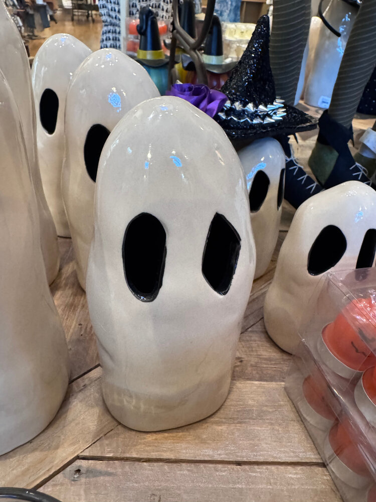 Creative Co-Op Stoneware Ghost with Cut-Outs, White & Black