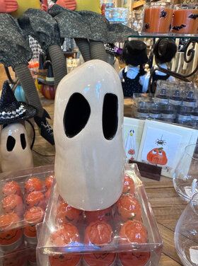 Creative Co-Op Stoneware Ghost with Cut-Outs, White & Black