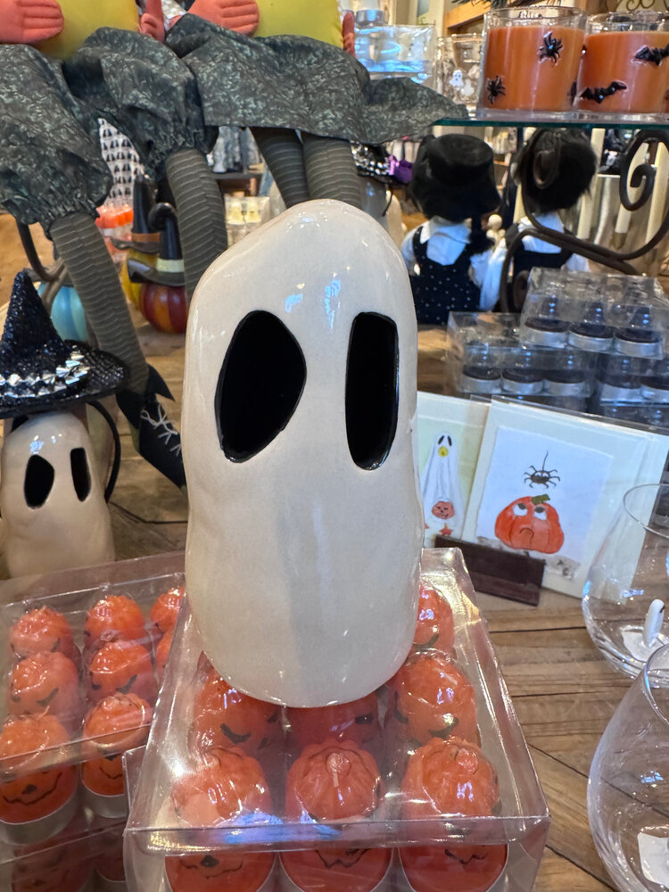 Creative Co-Op Stoneware Ghost with Cut-Outs, White & Black
