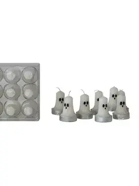 Creative Co-Op Unscented Ghost Shaped Tealights in Box, White & Black, Set of 9