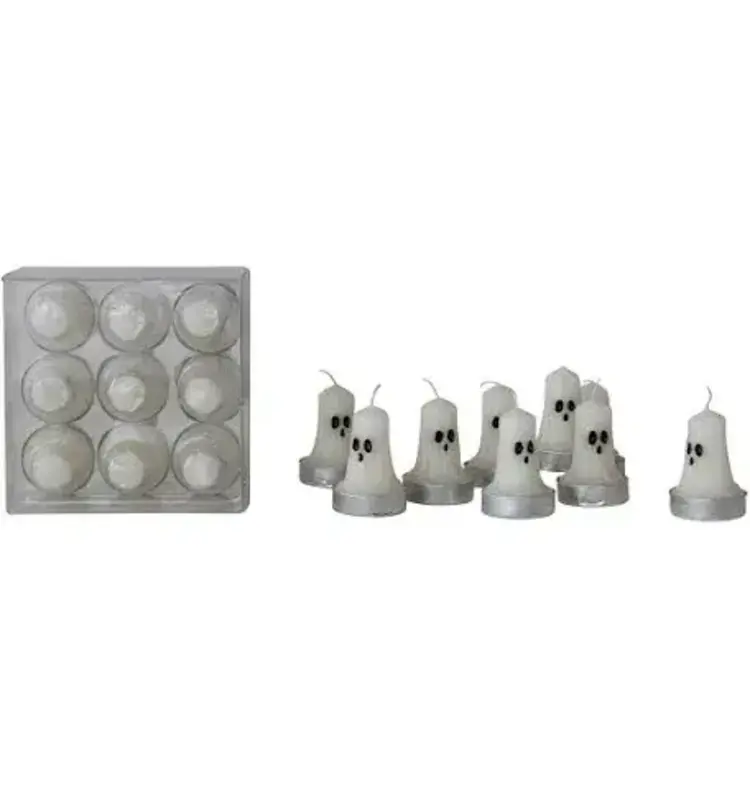 Creative Co-Op Unscented Ghost Shaped Tealights in Box, White & Black, Set of 9
