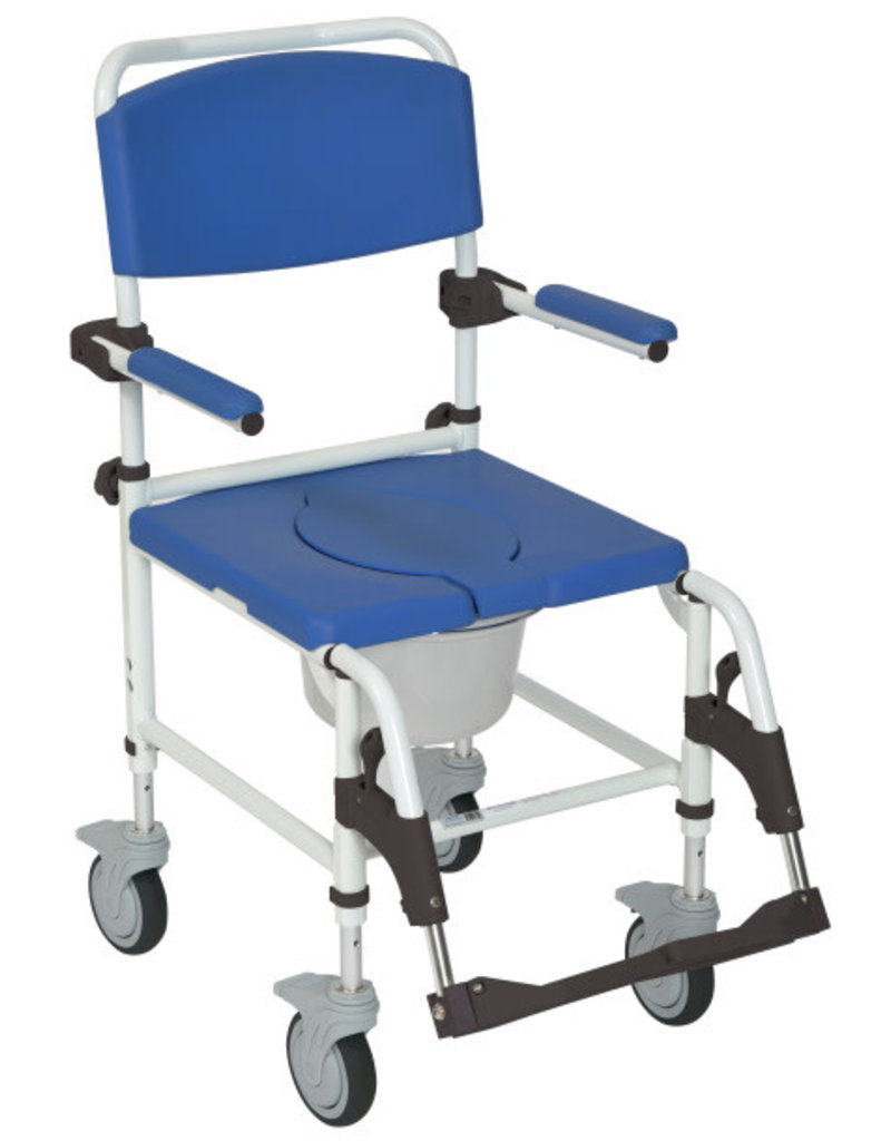 Aluminum Rehab Shower Commode Chair with Four Rear-locking Casters