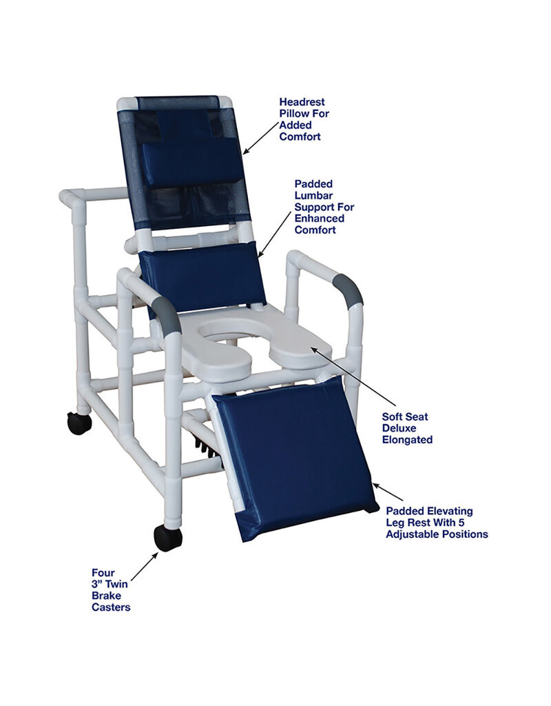 PVC Reclining Shower Chair With Soft Seat, DLX Elongated