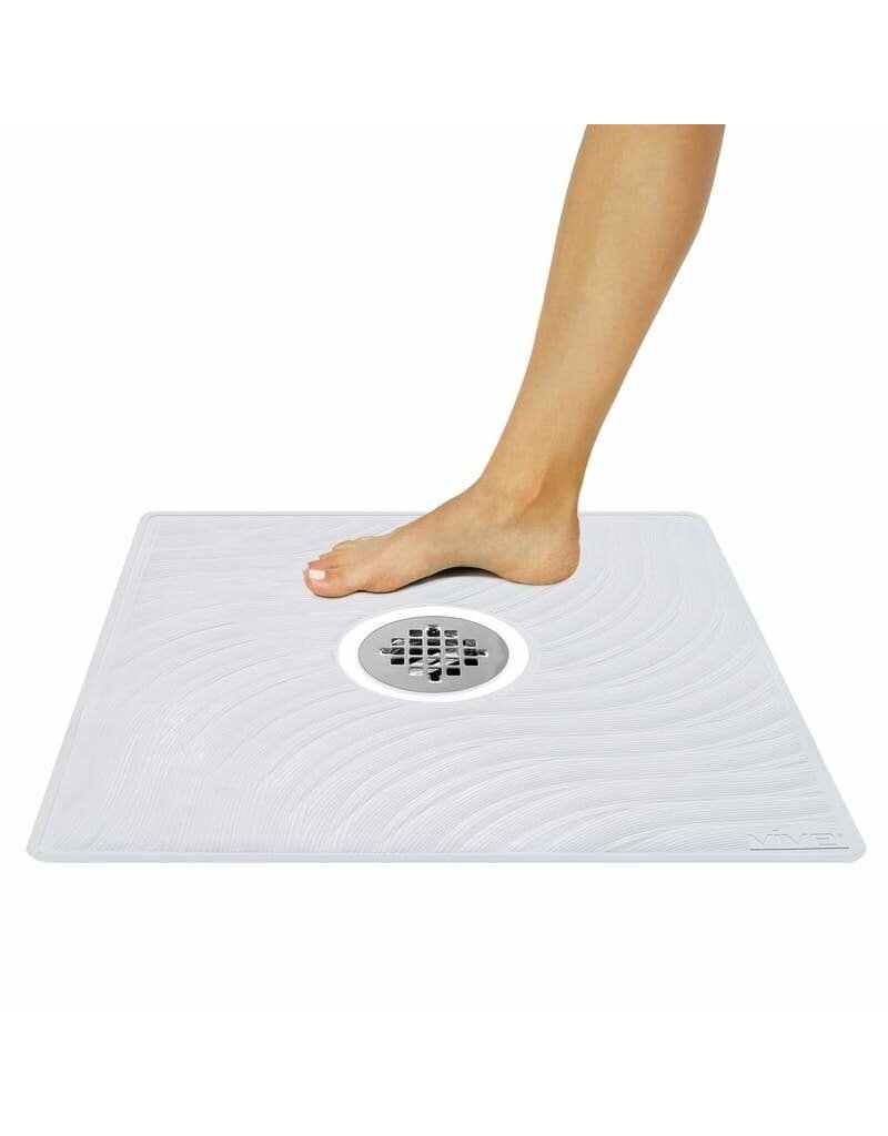 Vive Shower Mat Square Bath Mat with Drain Hole - Non Slip for Shower Stalls 22 inch x 22 inch - White