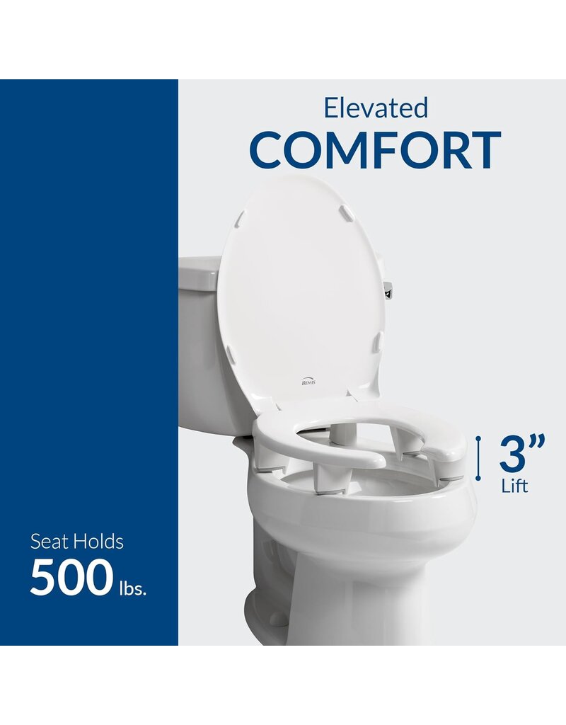 Elongated 3" Elevated Toilet Seat, Open-Front Ring with Stay-Tite Installation System