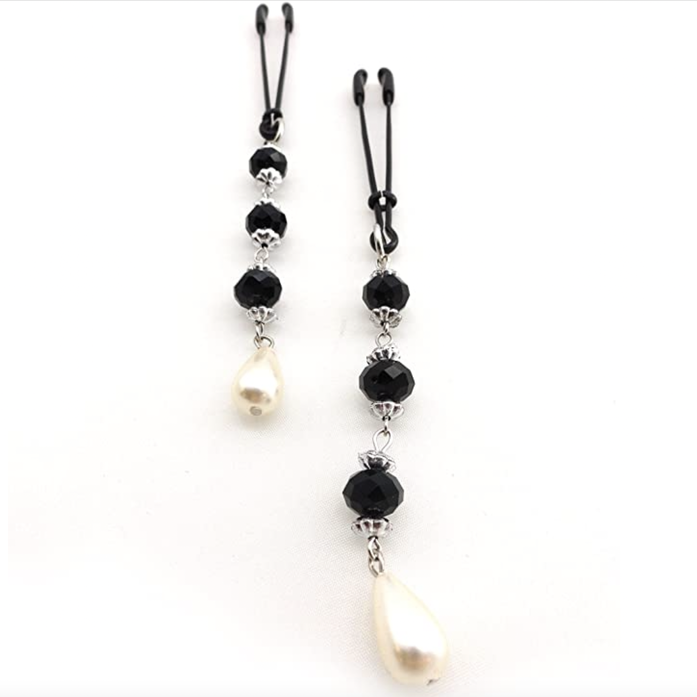 Bijoux des Nip Nipple Clamp Black Beads Pearl Drop