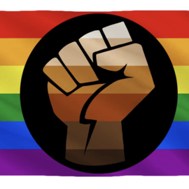 Polyester Flag - Rainbow/Trans/QPOC Fist - 3x5