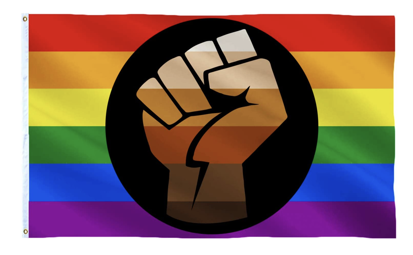 Polyester Flag - Rainbow/Trans/QPOC Fist - 3x5