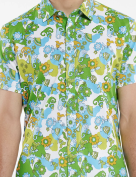 ST33LE Stretch Jersey Knit Short Sleeve Shirt - Lime/Teal Floral