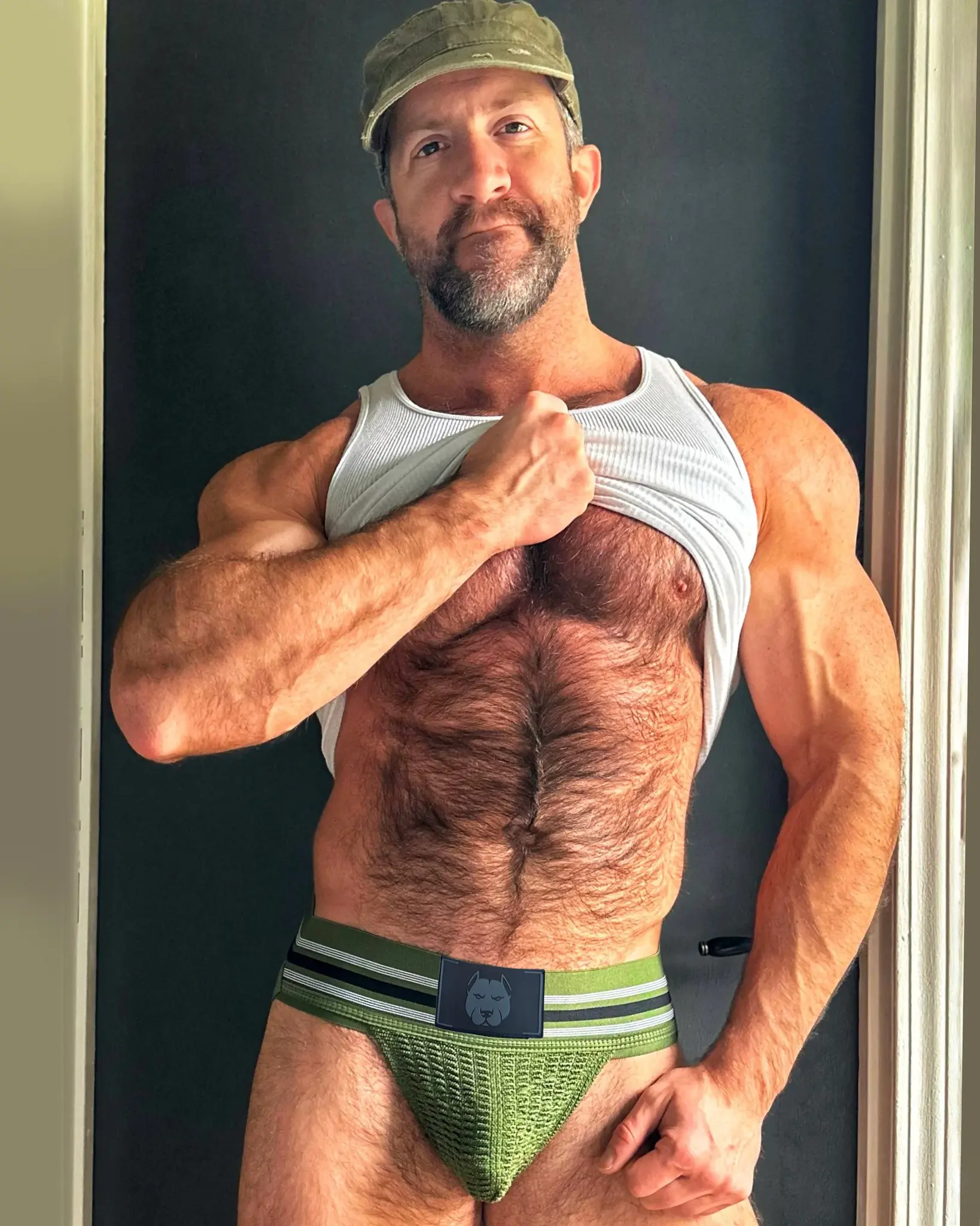 Gruff Pup Pocket Jock - Army Green Striped - sale