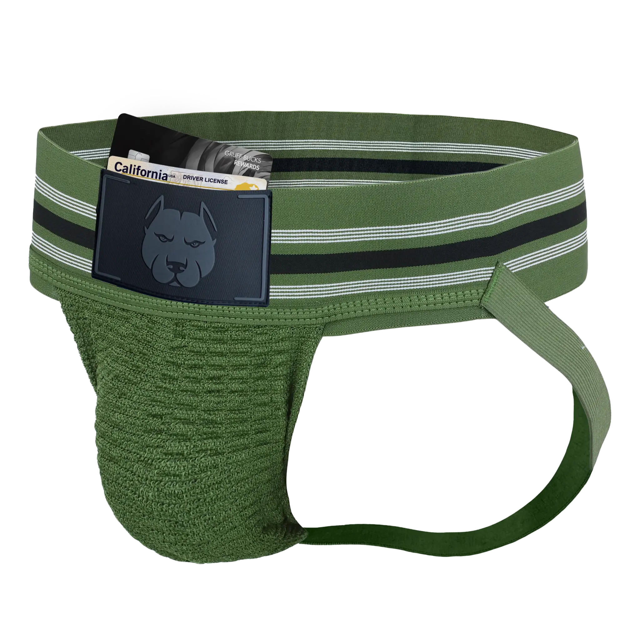 Gruff Pup Pocket Jock - Army Green Striped - sale
