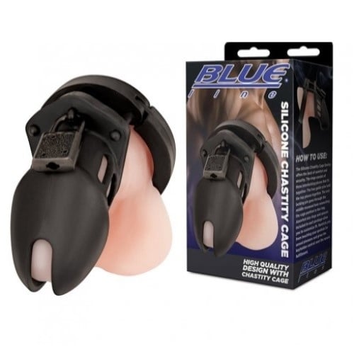 Blue Line Silicone Chastity Cage Black