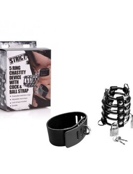 Strict - 5 Ring Chastity Device & Ball Strap