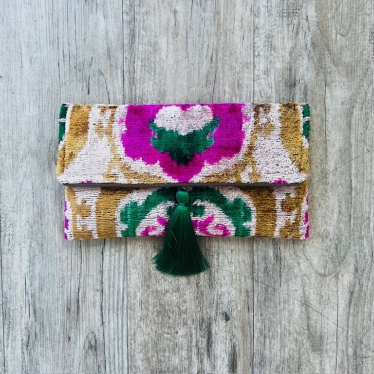 Acya Design Acya Silk Ikat Medallion Clutch w/ Chain SS