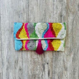 Acya Design Acya Silk Ikat Watercolor Clutch w/ Chain SS