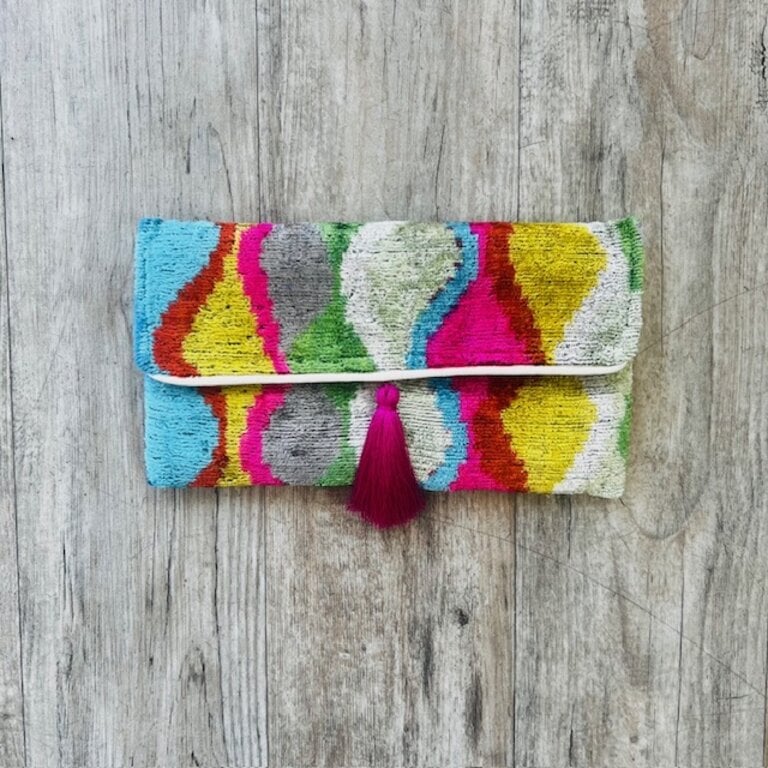 Acya Design Acya Silk Ikat Watercolor Clutch w/ Chain SS