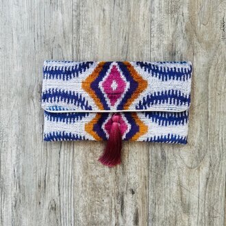 Acya Design Acya Silk Ikat Circles Clutch w/ Chain SS