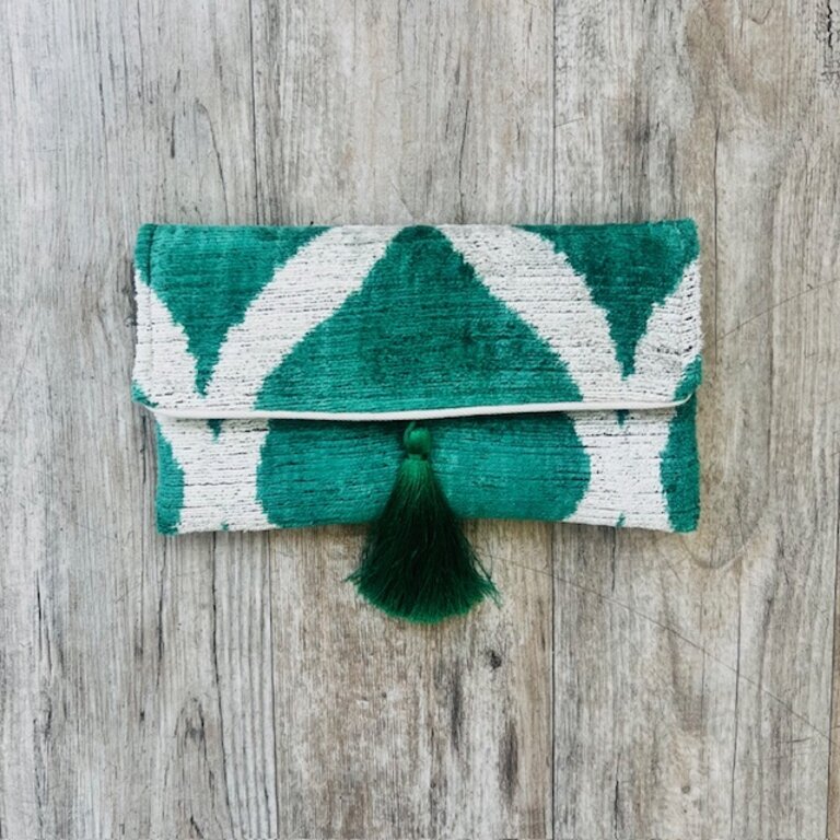 Acya Design Acya Silk Ikat Geo Clutch w/ Chain SS