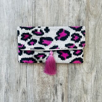 Acya Design Acya Silk Ikat Animal Print Clutch w/ Chain SS