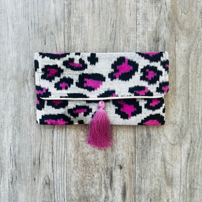 Acya Design Acya Silk Ikat Animal Print Clutch w/ Chain SS