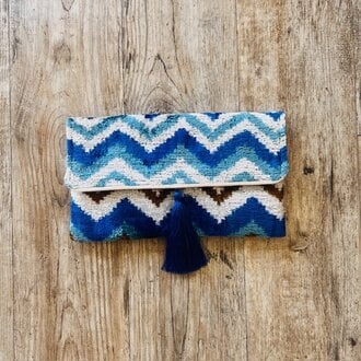 Acya Design Acya Silk Ikat Chevron Clutch w/ Chain SS